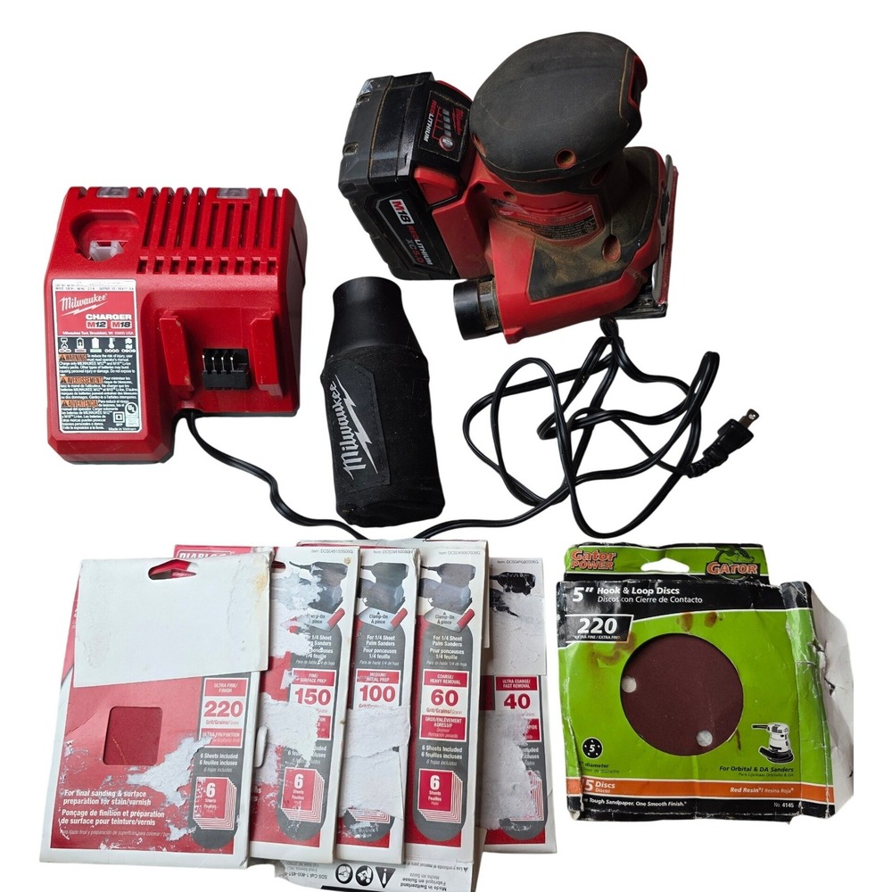 Milwaukee M18 1/4 Sheet Orbital Sander 2649-20 XC5.0 Battery Charger Sandpape K2